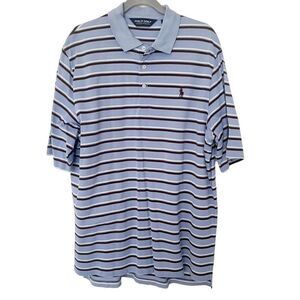 Polo Golf Men’s Blue and Brown Striped Short Polo Short Size Large